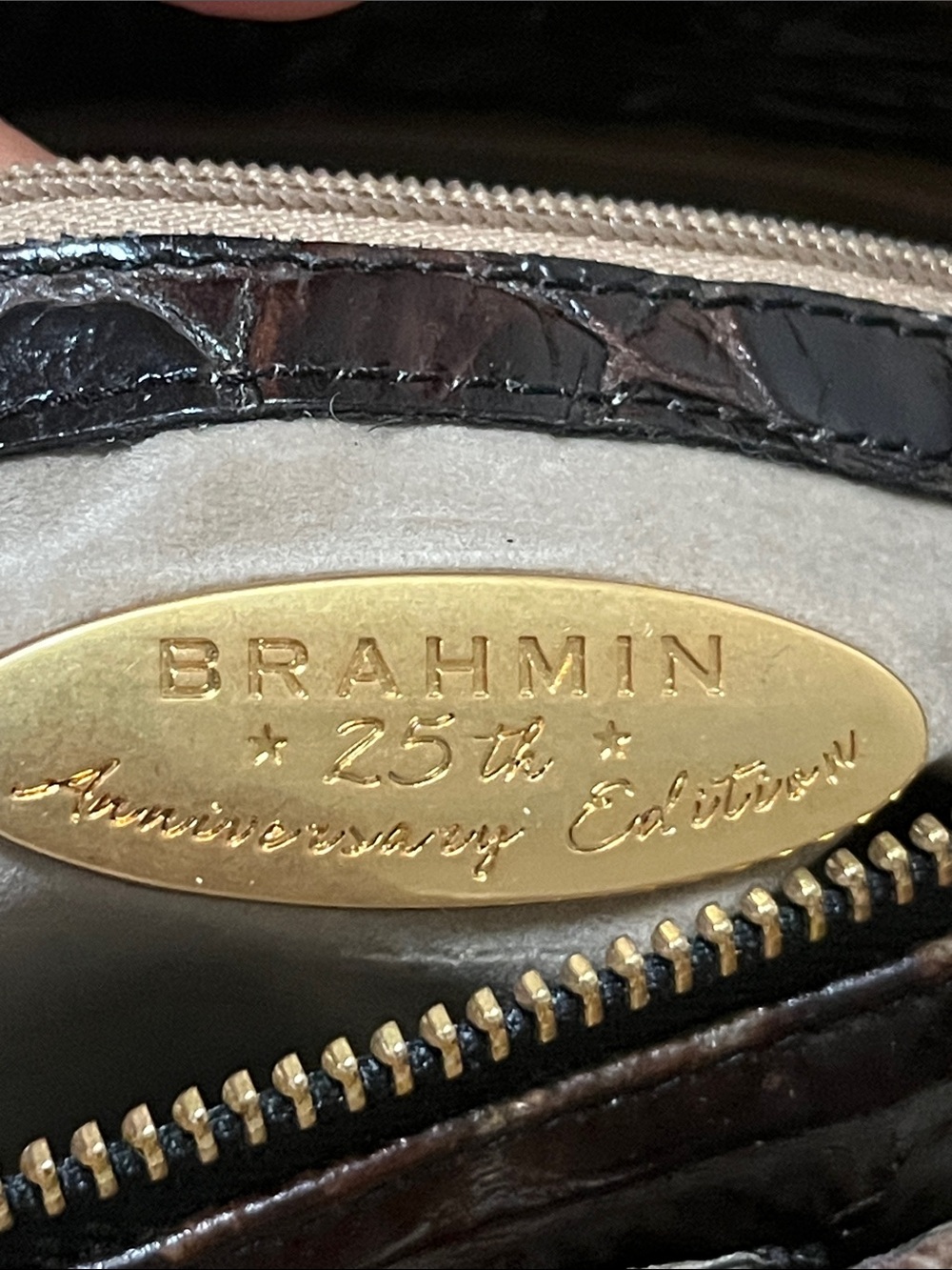 BRAHMIN VINTAGE Espresso Brown Croc Emboss Leather Shoulder Bag Limited Edition - Picture 8 of 14